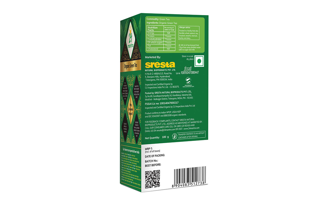 24 Mantra Organic Green Tea    Box  100 grams